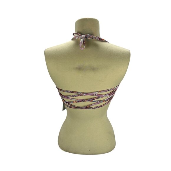 Sand Castle Swimwear Purple Print Bandeau Bikini Top Size M Halter Beach Resort - Picture 7 of 11